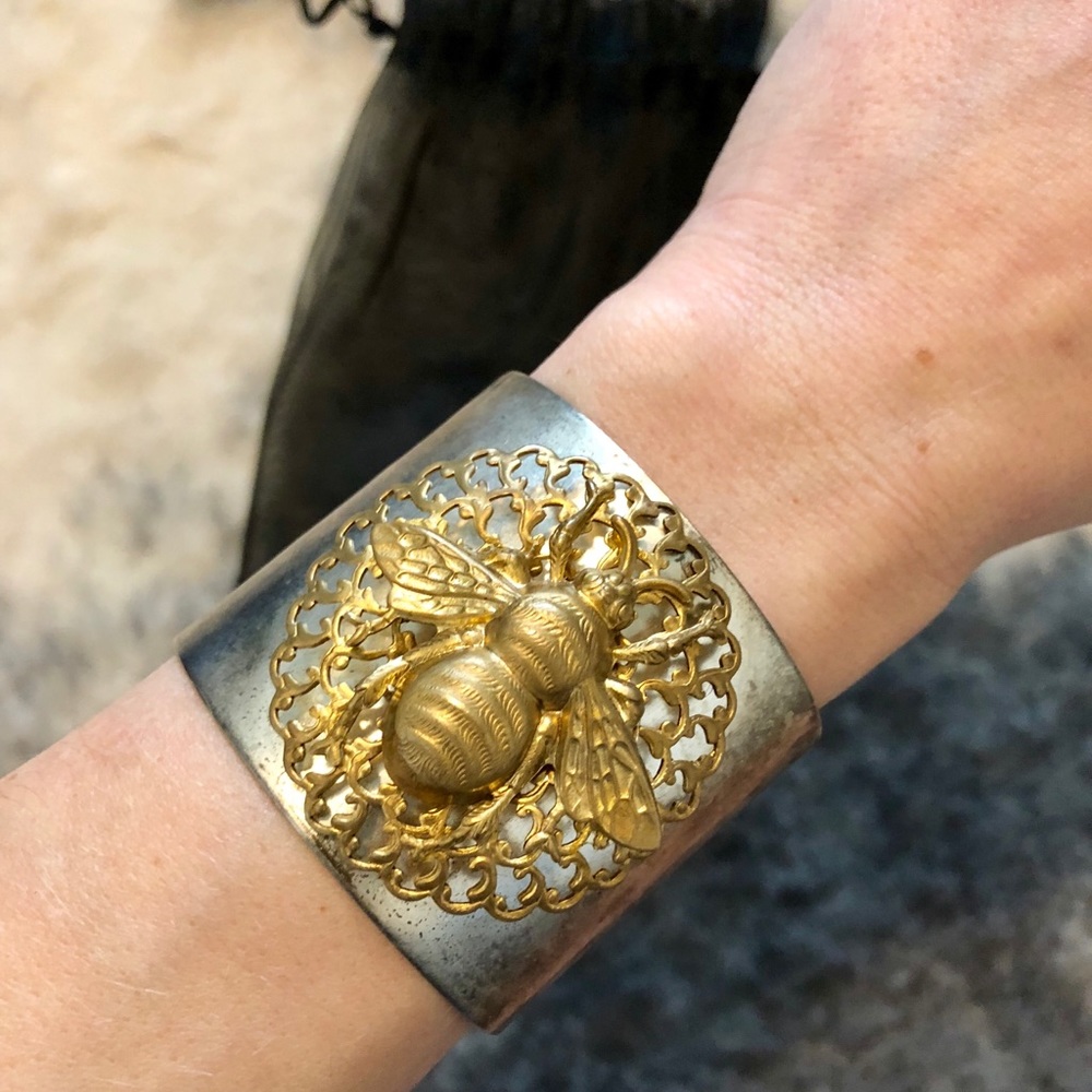 Boutique mixed metals bumble bee cuff bracelet